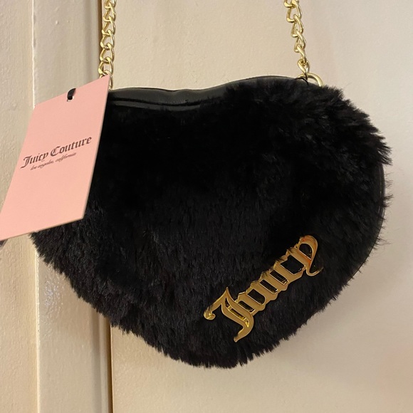 Juicy couture black print faux fur crossbody purse new - Picture 2 of 6